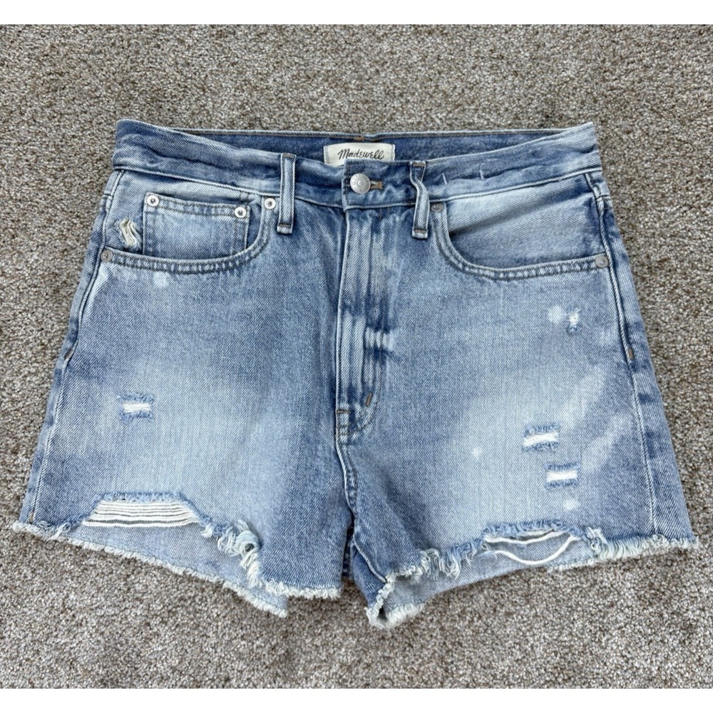 Madewell The Mom Jean Shorts Womens Size 27 High Rise Distressed Denim Cotton